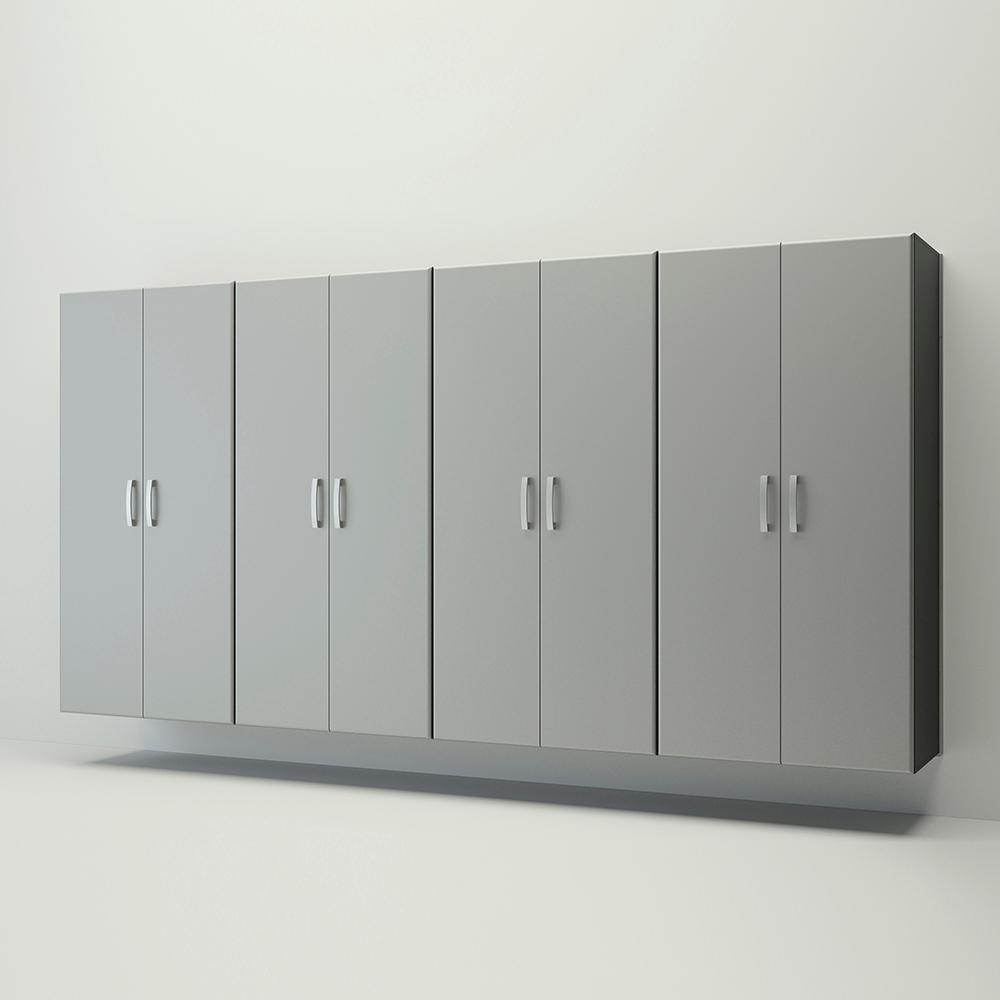 6 Piece Slatwall Panel & Jumbo Cabinet Storage Set - Silver Slatwall / Silver Cabinets