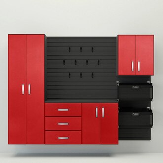 5pc Complete Storage Cabinet Set Black Red Carbon