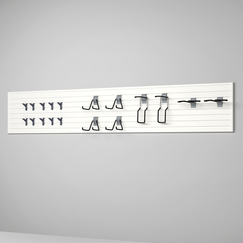 19 Piece Slatwall Panel & Sports Hook Storage Set - White Slatwall