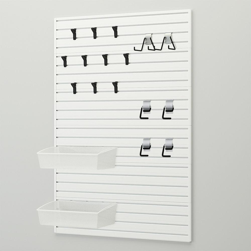 19 Piece Slatwall Panel; Bin; Hook Storage Set - White Slatwall