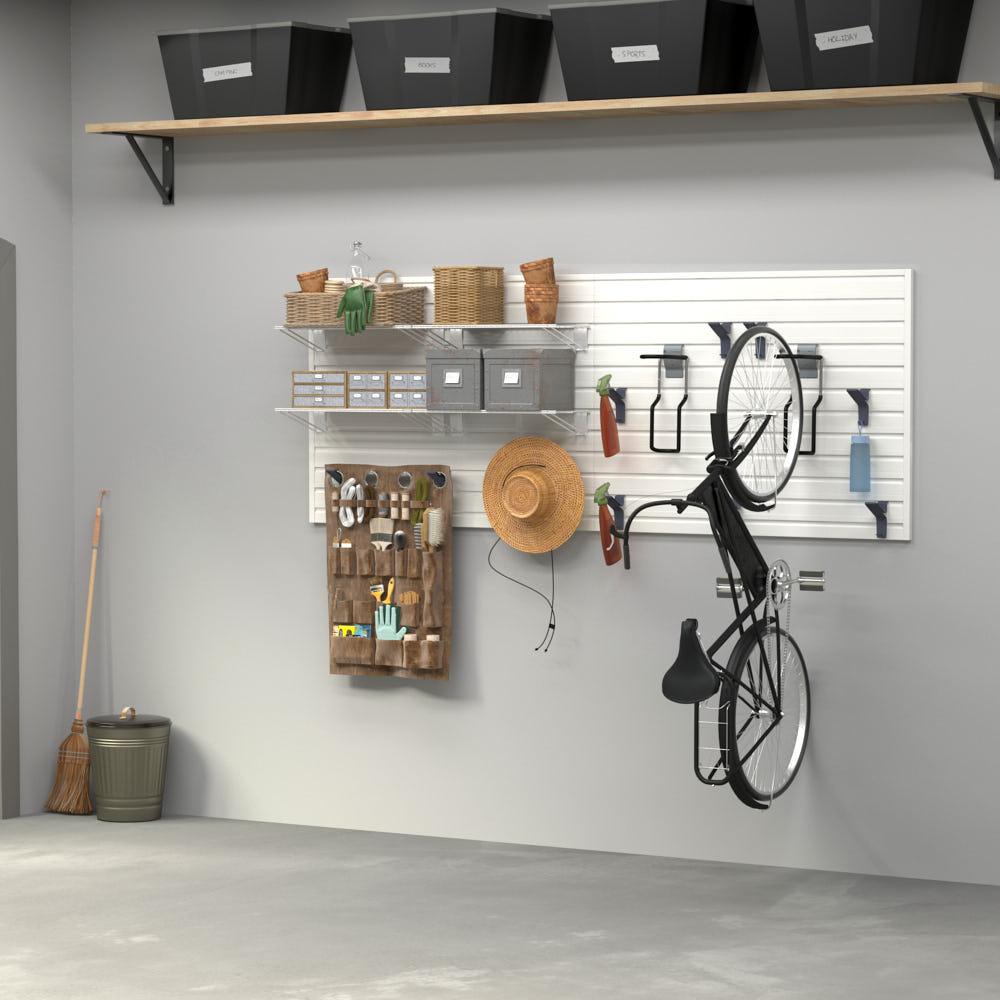 17 Piece Slatwall Panel, Shelf, Bike Hook Storage Set - White Slatwall